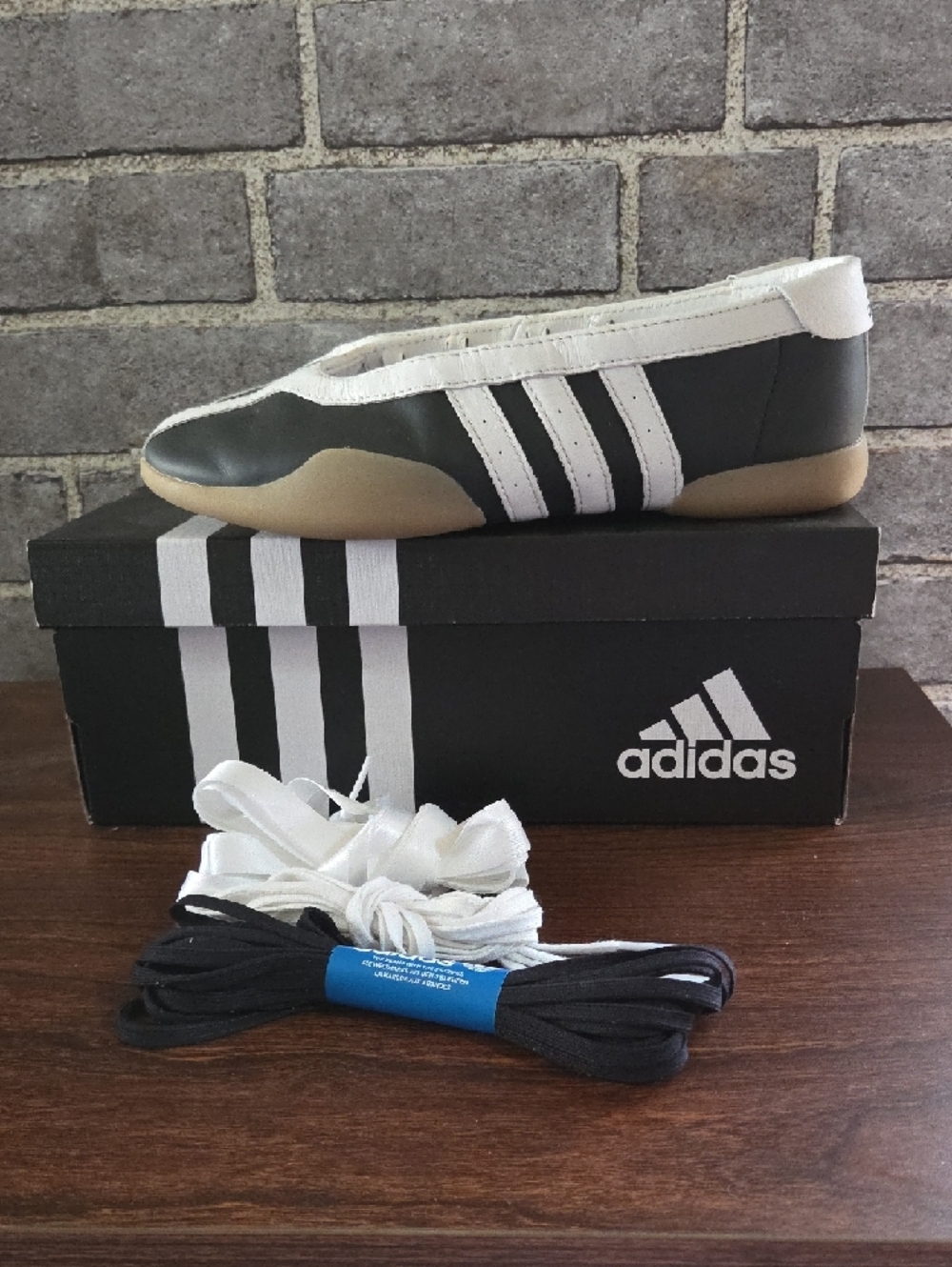 adidas Taekwondo Mei Black & White Ballet-Style Flat with Tan Sole - Picture 8 of 10